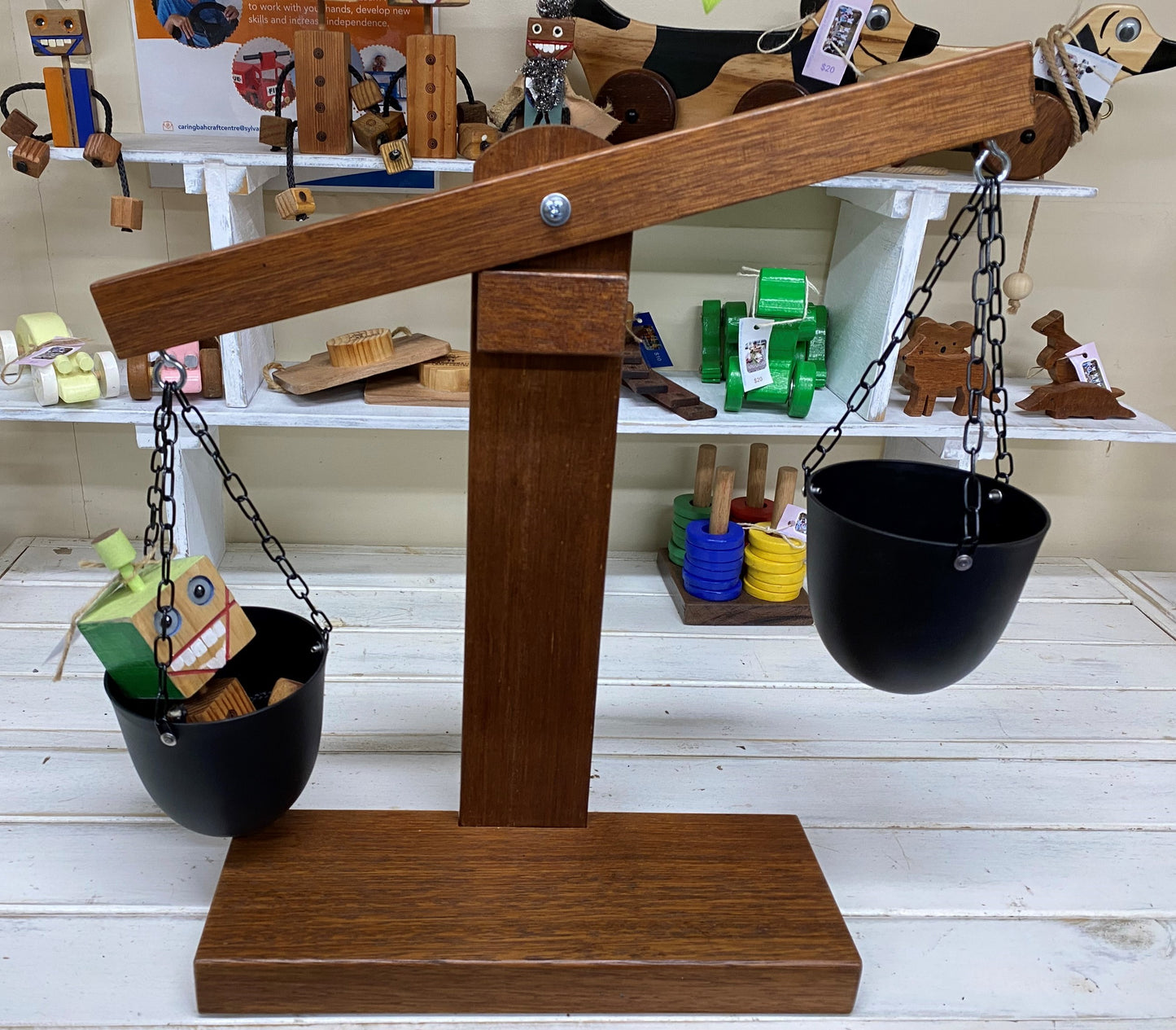 Kids Wooden Scales with plastic flower pot buckets