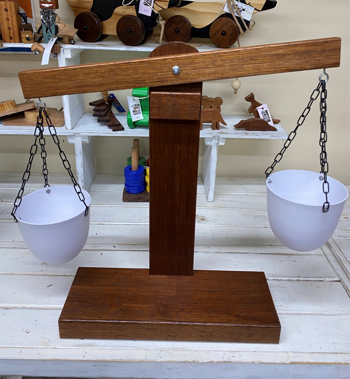 Kids Wooden Scales with plastic flower pot buckets