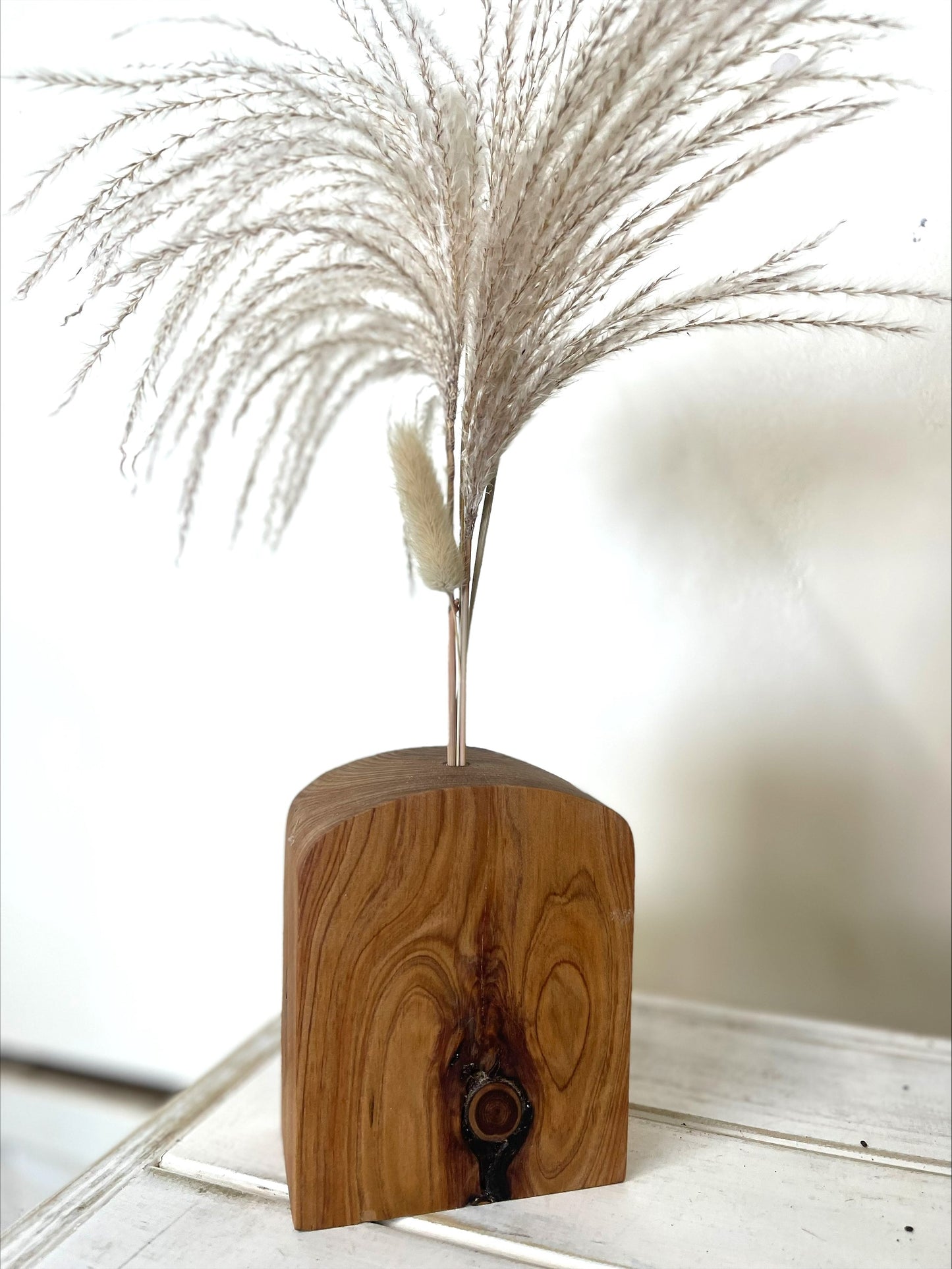 Wooden Vase with Boho Pampas Grass